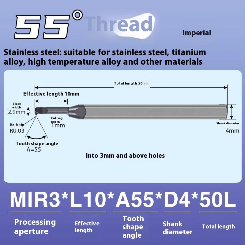 1124-MIR Integral Tungsten Carbide Inserts for Stainless Steel Small Bore Threaded Tools Small Threaded Turning Tools Shandong Denso Pricision Tools Co.,Ltd.